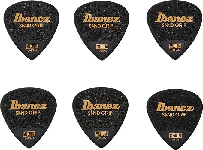 Uñetas Ibanez Sand Grip Wizard Made in Japan Medium Negro Pack de 6 Unidades