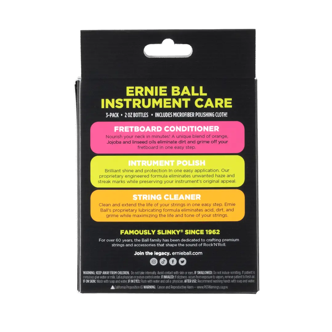 Ernie Ball Instrument Care 3-pack Con Paño De Microfibra