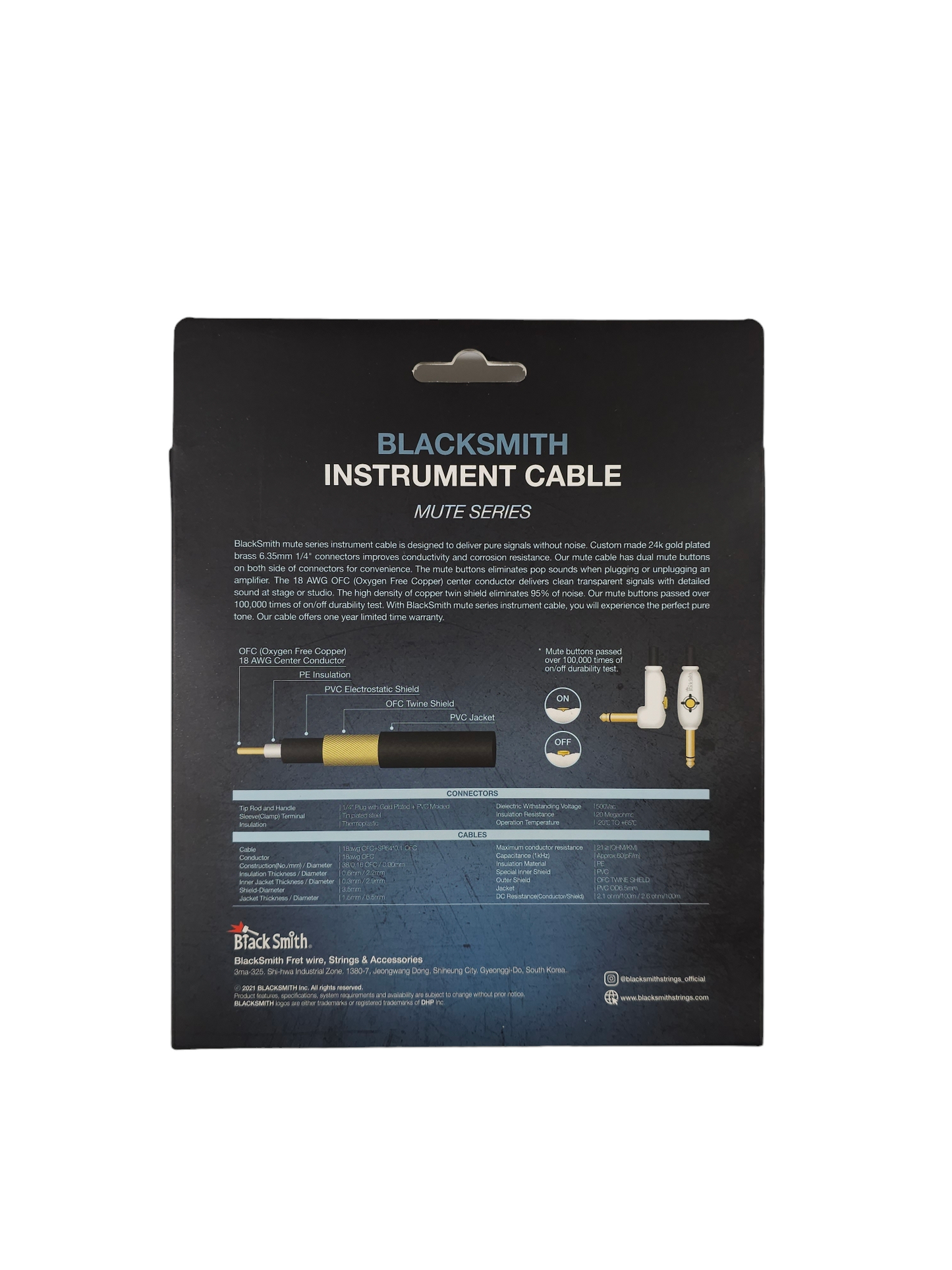 Cable de Instrumento Blacksmith Serie Mute ( Kill Switch) 3 Metros Recto/ L