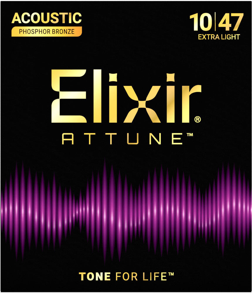 Elixir 21002 Attune Phosphor Bronze Acoustic Guitar Strings Extra Light 10-47