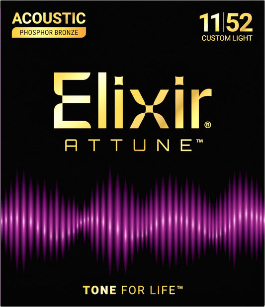 Elixir Attune Phosphor Bronze Acoustic Guitar Strings Custom Light 11-52