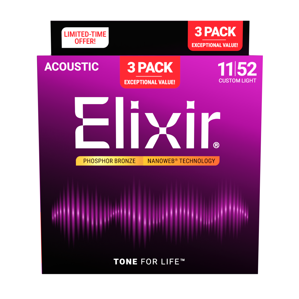 Elixir 3 Pack Phosphor Bronze Nanoweb Acoustic 16568 011-052 ProstringsChile cuerdas_de_guitarra