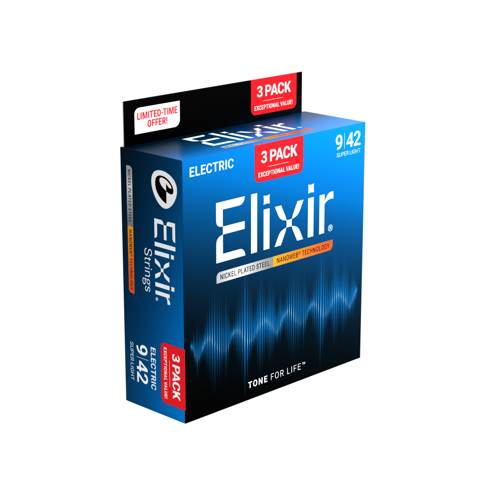 Elixir 3 Pack Nanoweb Electric Guitar Strings Super Light 09/42 ProstringsChile cuerdas_de_guitarra