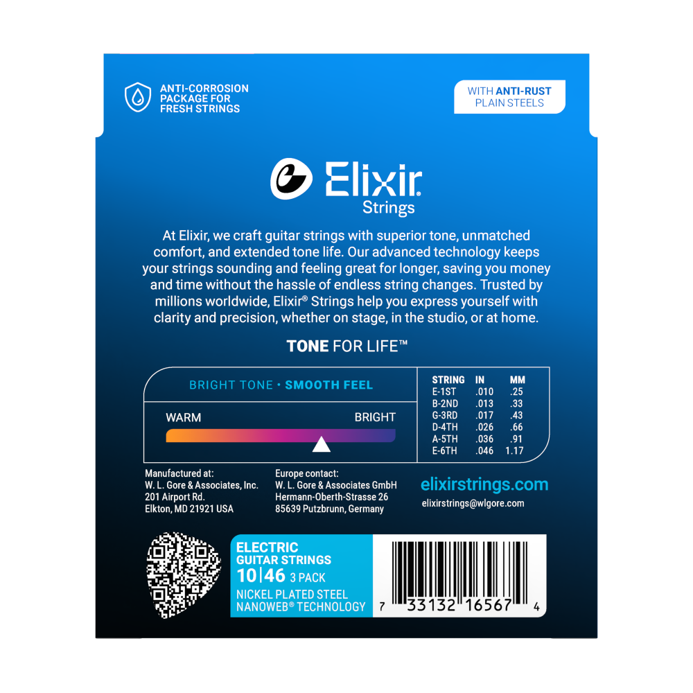 Elixir 3 Pack Nanoweb Electric Guitar Strings Light 10-46 ProstringsChile cuerdas_de_guitarra