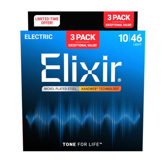 Elixir 3 Pack Nanoweb Electric Guitar Strings Light 10-46