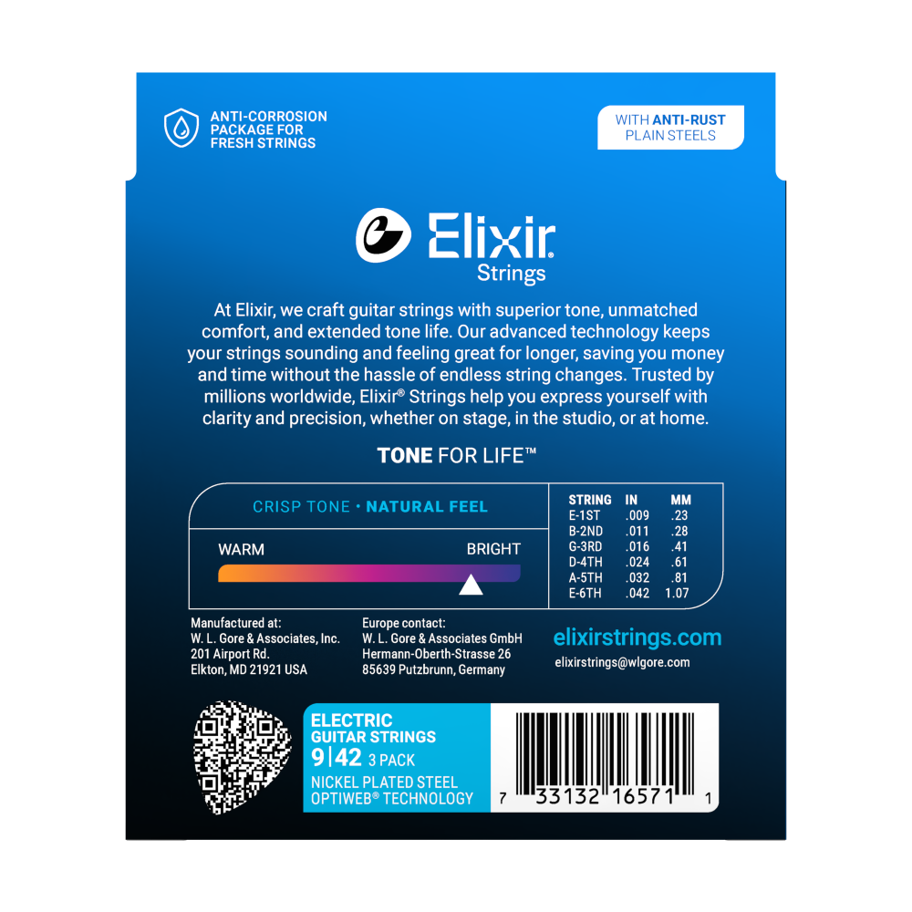 Cuerdas de Guitarra electrica Elixir Optiweb Pack de 3 09/42 ProstringsChile cuerdas_de_guitarra