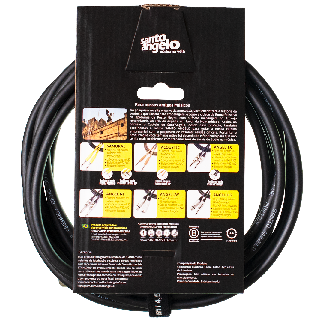 Cable de Guitarra y Bajo Santo Angelo Serie Samurai 7.62 Metros