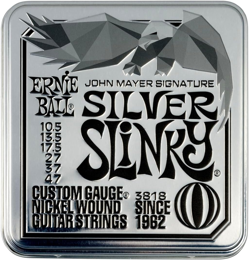 Ernie Ball John Mayer Silver Slinky - Cuerdas para guitarra eléctrica, paquete de 3 unidades, estaño, calibre 10.5-47