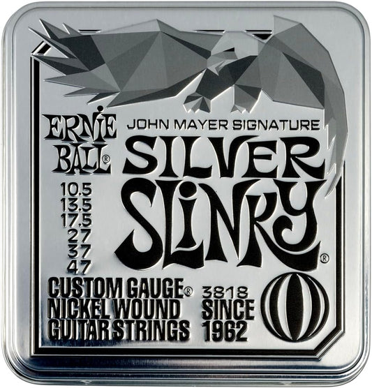 Ernie Ball John Mayer Silver Slinky - Cuerdas para guitarra eléctrica, paquete de 3 unidades, estaño, calibre 10.5-47