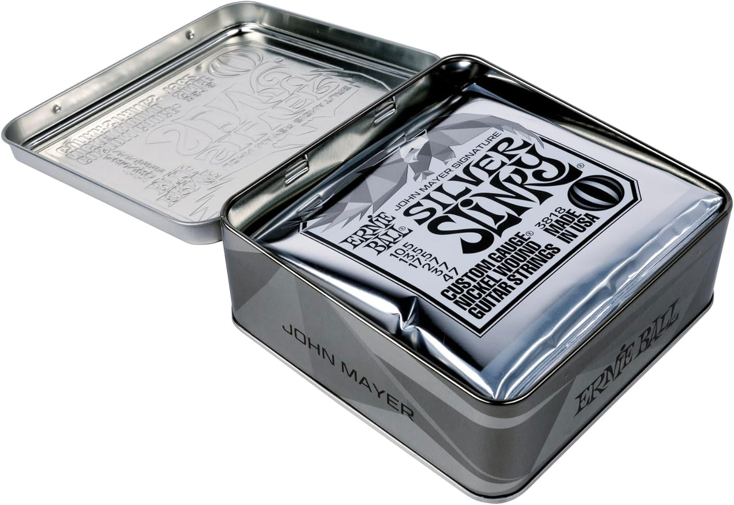 Ernie Ball John Mayer Silver Slinky - Cuerdas para guitarra eléctrica, paquete de 3 unidades, estaño, calibre 10.5-47