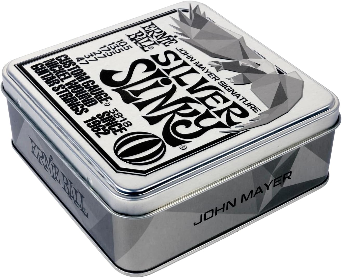 Ernie Ball John Mayer Silver Slinky - Cuerdas para guitarra eléctrica, paquete de 3 unidades, estaño, calibre 10.5-47