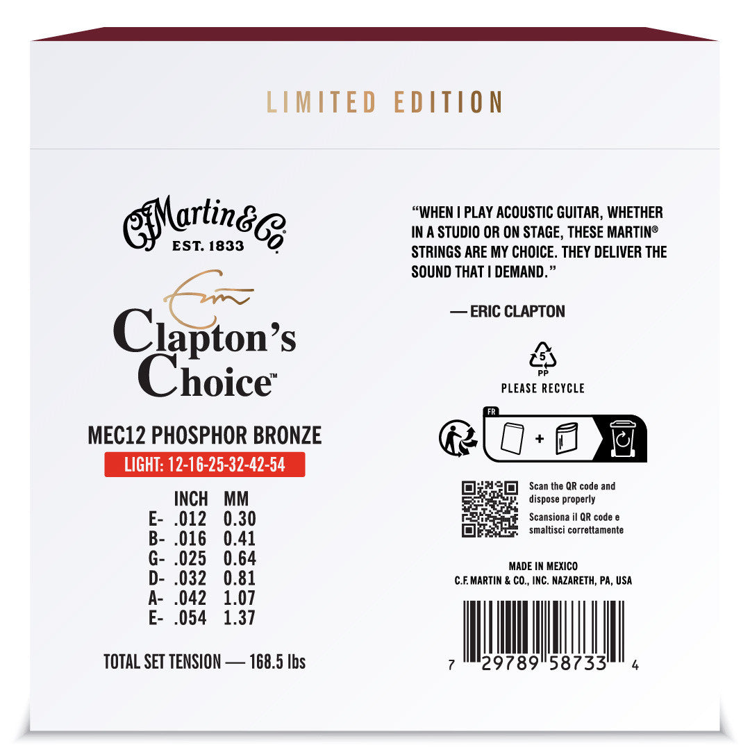 Cuerdas Guitarra Acustica Martin & Co MEC Clapton's Choice Phos Bronze MEC12 Light 12-54