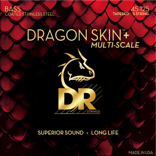 DR DBSM5-45 DRAGON SKIN+ Coated Stainless Steel 5-String Electric Bass Strings Medium 45-125 Multi-Scale