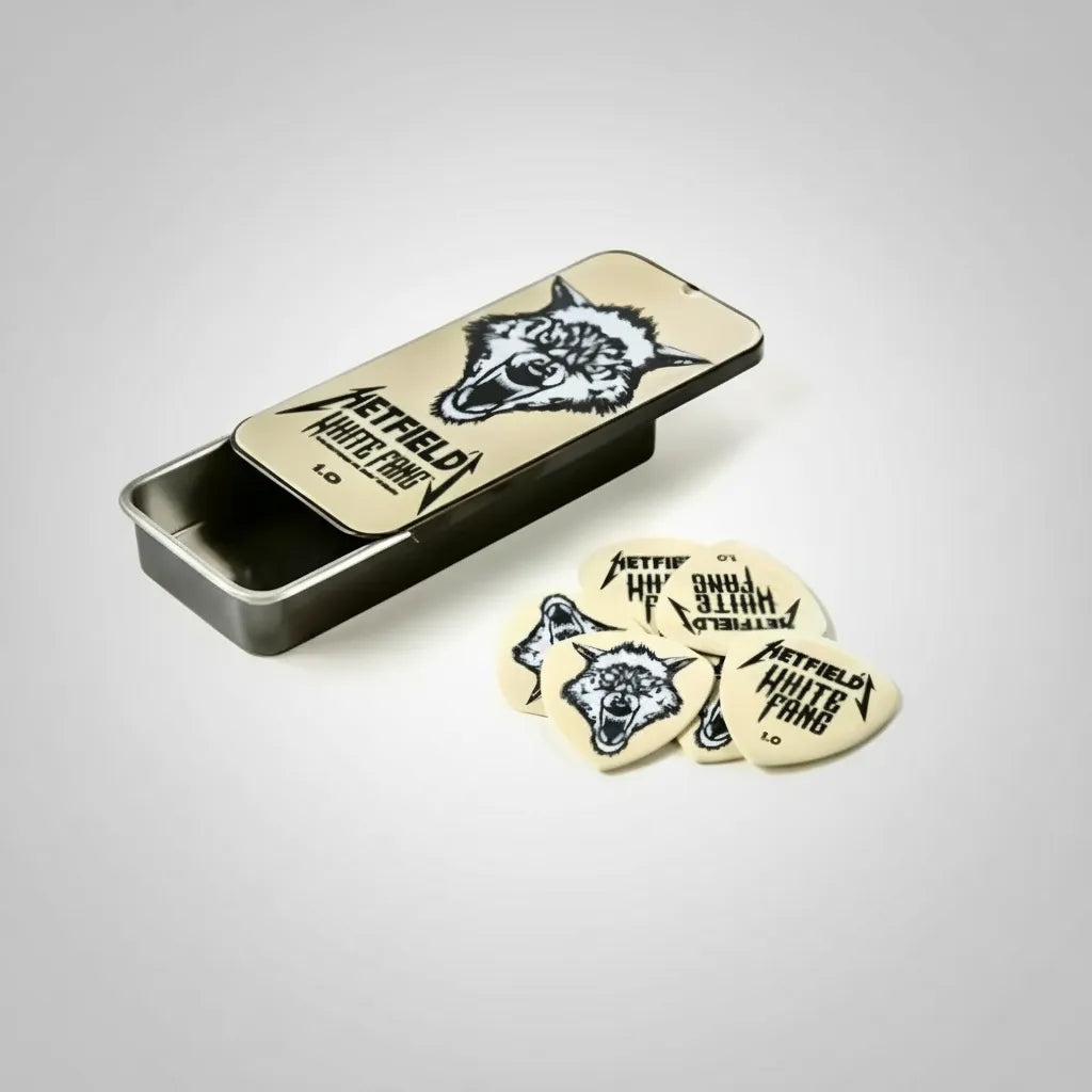 Box Uñetas de guitarra Dunlop James Hetfield's White Fang 1.00 Pack de 6 Unidades ProstringsChile