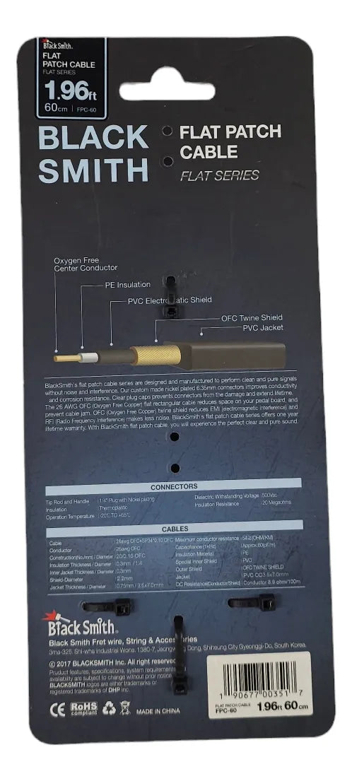 Cable Patch Blacksmith Flat Series 0 Ruido 10 cm Blacksmith