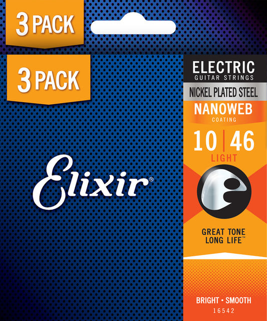 Elixir 3 Pack Nanoweb Electric Guitar Strings Light 10-46