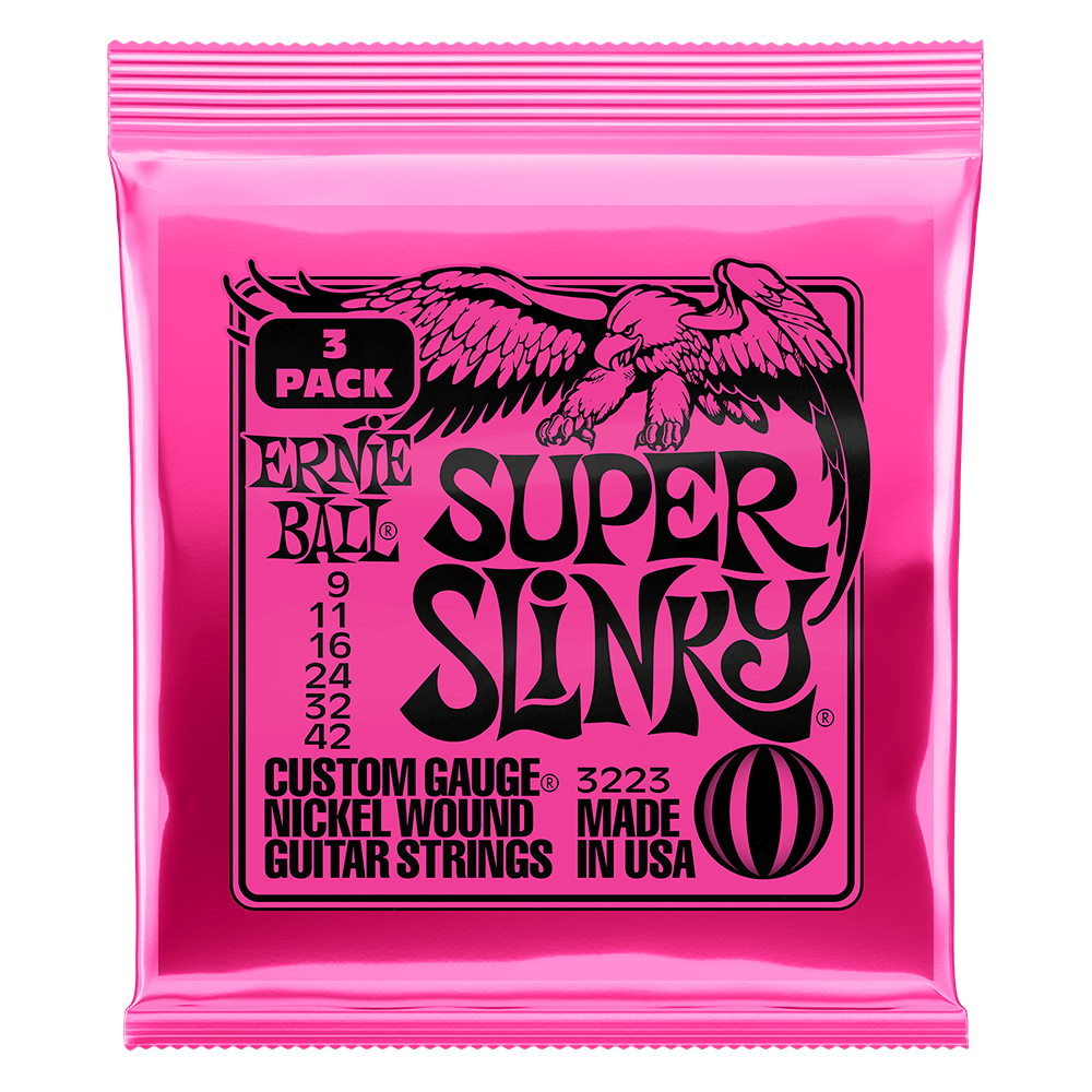 Cuerdas de Guitarra Electrica Ernie Ball Super Slinky 09-42 Pack de 3