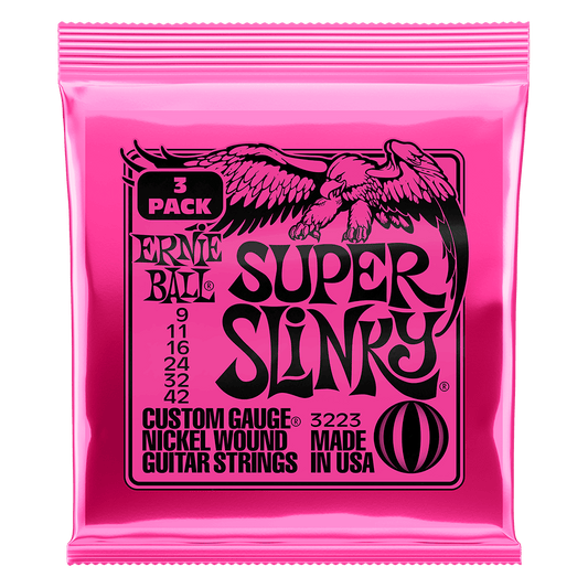 Cuerdas de Guitarra Electrica Ernie Ball Super Slinky 09-42 Pack de 3