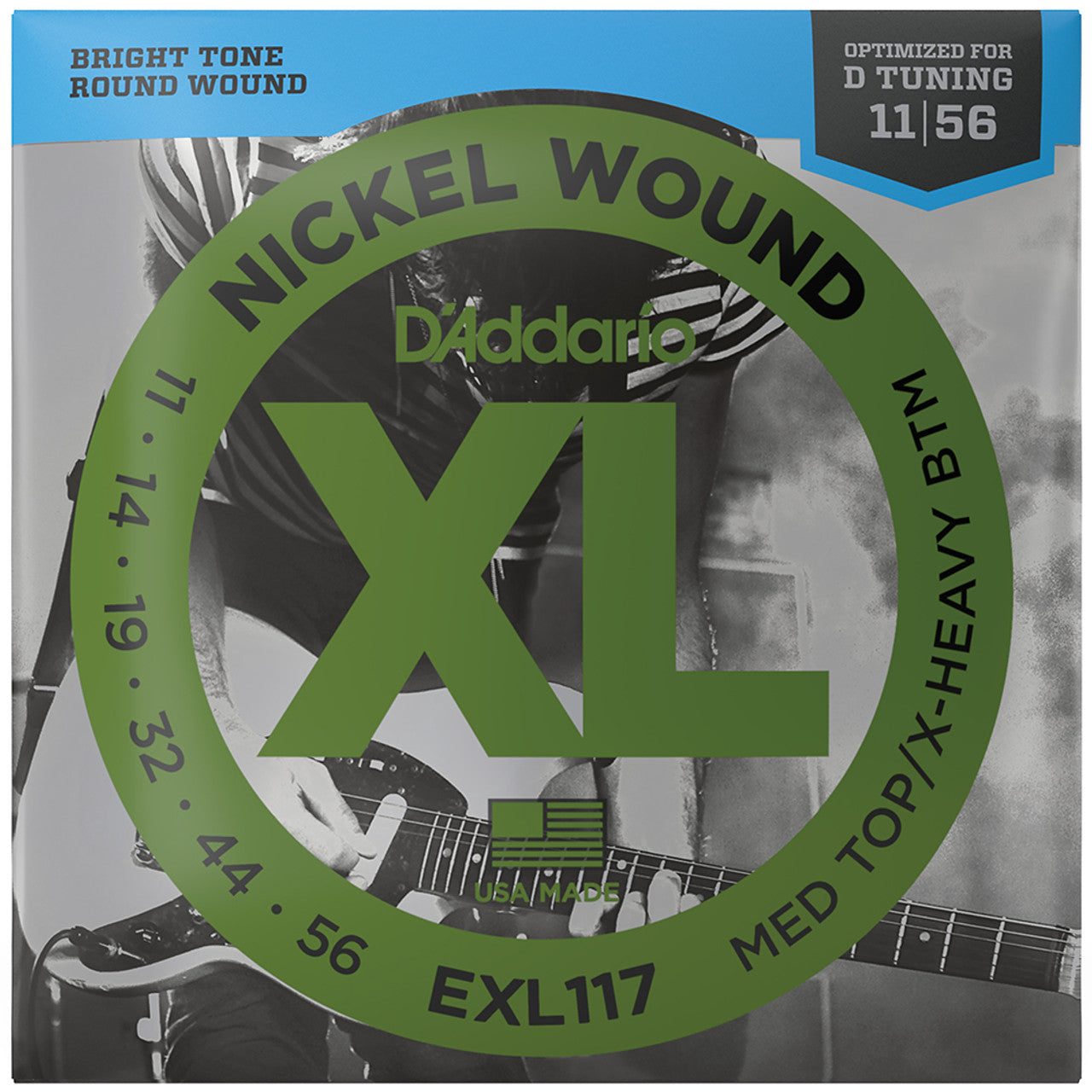 D'Addario EXL Nickel Round Wound Electric Guitar Strings EXL117 Med Top Extra Hvy Btm 11-56