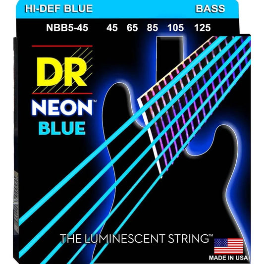 DR Neon Azul K3 Coated Electric Bass Strings NBB5-45 Med 5 String 45-125