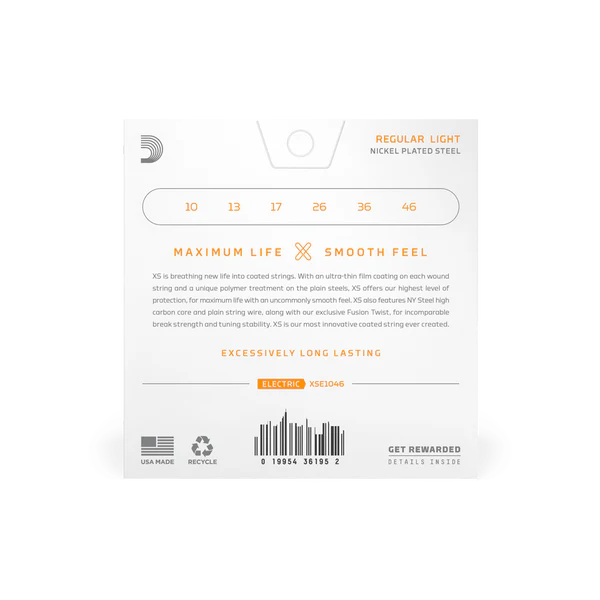 D'Addario XSE1046 XS Coated Nickel Electric Guitar Strings Regular Light 10-46 ProstringsChile