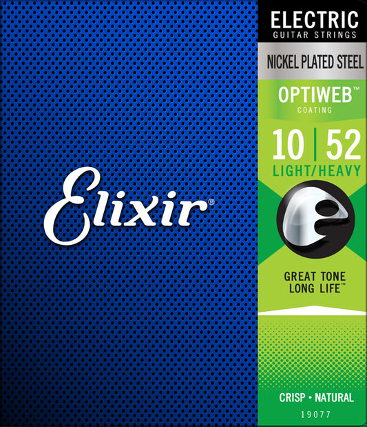 Cuerdas para guitarra eléctrica Elixir 19077 Optiweb revestidas con níquel, ligeras y pesadas, 10-52