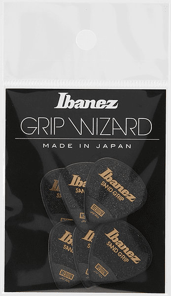 Uñetas Ibanez Sand Grip Wizard Made in Japan Medium Negro Pack de 6 Unidades