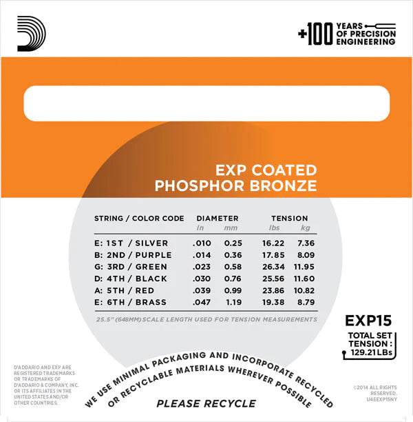 Cuerdas para Guitarra Acustica Daddario EXP  Fosforo Bronce 10/47